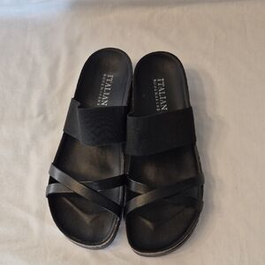 Italian Shoemakers Black Elastic and Strappy Slide Sandals